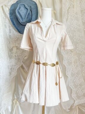 Zara Cream Fit and Flare Mini Dress Collared Clean Girl Euro Summer